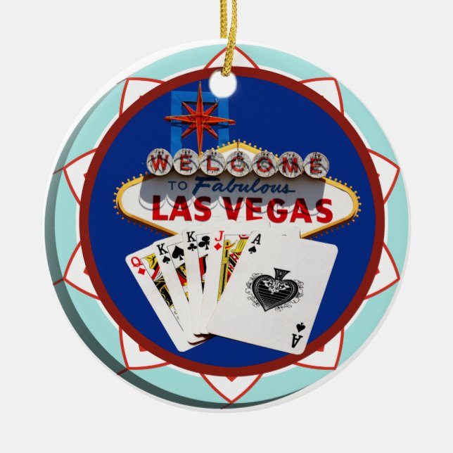 Blue Las Vegas Welcome Sign Poker Chip Keramikornament (Vorne)