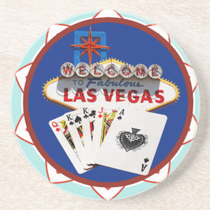 Blue Las Vegas Welcome Sign Poker Chip Untersetzer