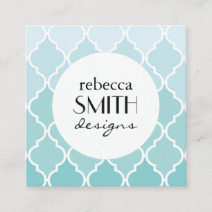 Blue Latticework, Ombre, Quatrefoil, Trellis Quadratische Visitenkarte