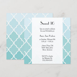 Blue Latticework, Ombre, Quatrefolie, Sweet 16 Einladung