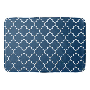 Blue Latticework, Quatrefoil, Trellis Badematte