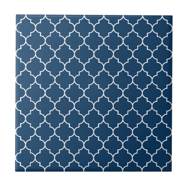Blue Latticework, Quatrefoil, Trellis Fliese (Vorderseite)