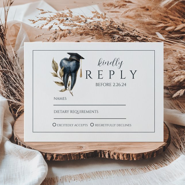 Blue Laurel Tooth Graduation Party RSVP Karte (Von Creator hochgeladen)