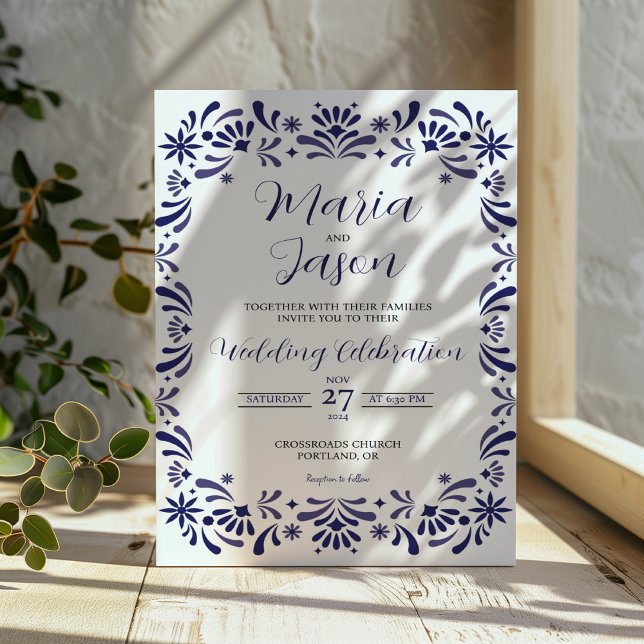 Blue Lavender Floral Elegante Hochzeit der mexikan Einladung (Mexican Navy Blue Lavender Floral Elegant Wedding Invitation)