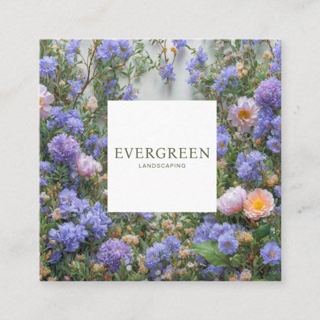 Blue Lavender Floral Square Frame Bohemian Quadratische Visitenkarte (Vorderseite)