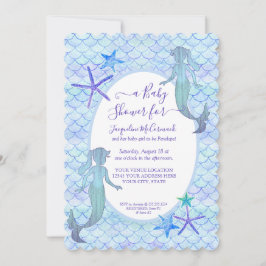 Blue Lavender Mermaid Watercolor Baby Dusche Einladung