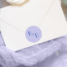 Blue Lavender Modern Monogram Wedding Runder Aufkleber