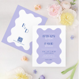 Blue Lavender Wave Monogram QR Code Wedding