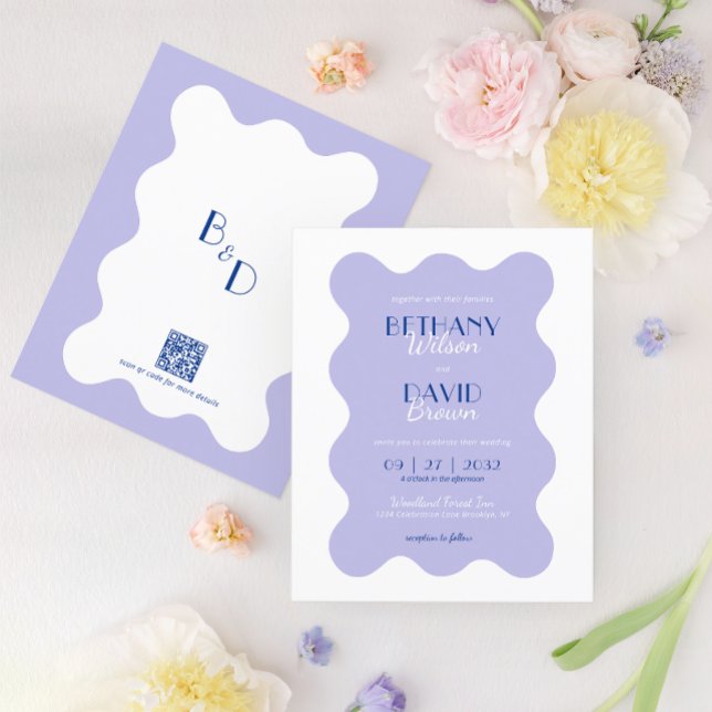 Blue Lavender Wave Monogram QR Code Wedding (Von Creator hochgeladen)