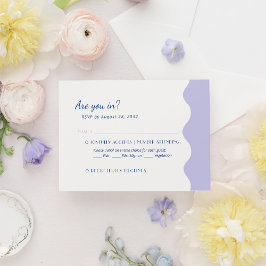 Blue Lavender Wave Scallop Monogram Menu Wedding RSVP Karte