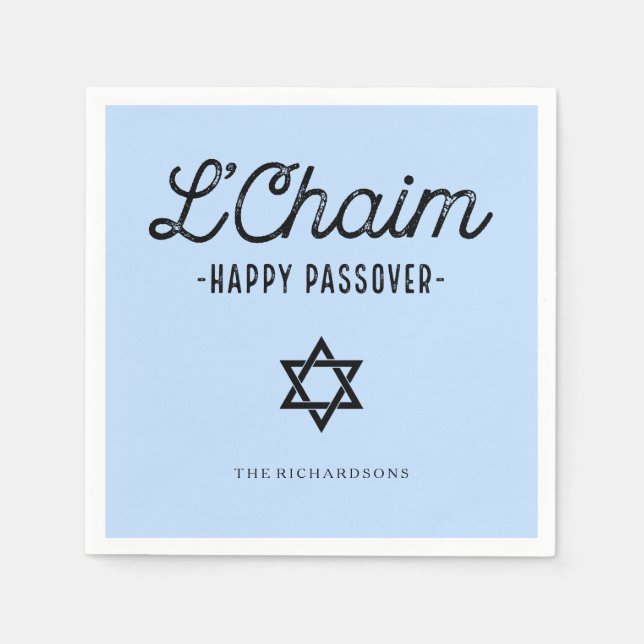 Blue L'Chaim Happy Passover in Trendy Typografy Serviette (Vorderseite)