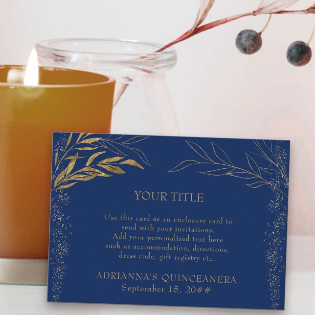 Blue-Leaf-Einsteckkarte für Empfang Begleitkarte (Quinceanera Reception Card in blue, from my Gold Leaf Collection
)