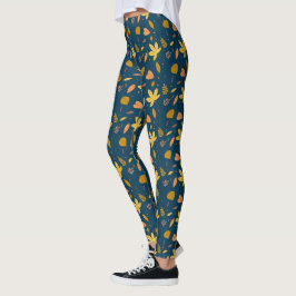 Blue Leaf Print Leggings