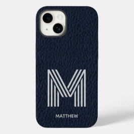 Blue Leather Bold Monogram Masculine I Phone Case