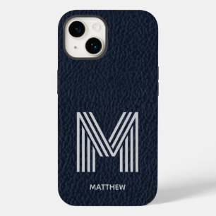 Blue Leather Bold Monogram Masculine I Phone Case