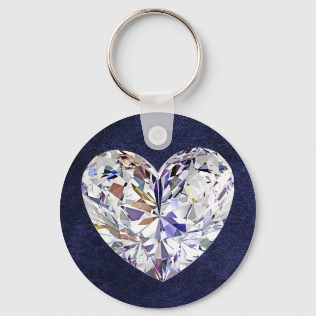 Blue Leather Diamond Heart Keychain Schlüsselanhänger (Vorderseite)