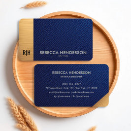 Blue Leather & Gold Luxe Business Card Visitenkarte