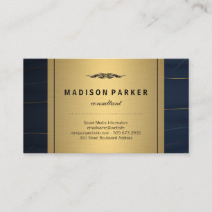 Blue Leather Gold Metallic Business Card Visitenkarte