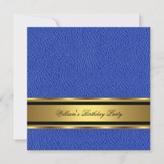 Blue Leather Look Gold Geburtstag Mens Man Einladung