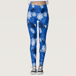 Blue leaves romantic garden leggings