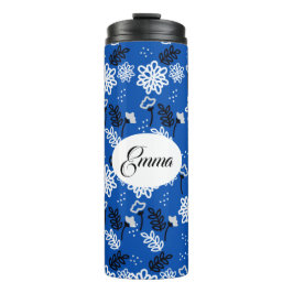 Blue leaves romantic garden thermosbecher