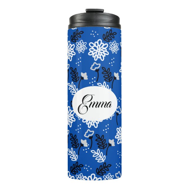 Blue leaves romantic garden thermosbecher (Vorderseite)