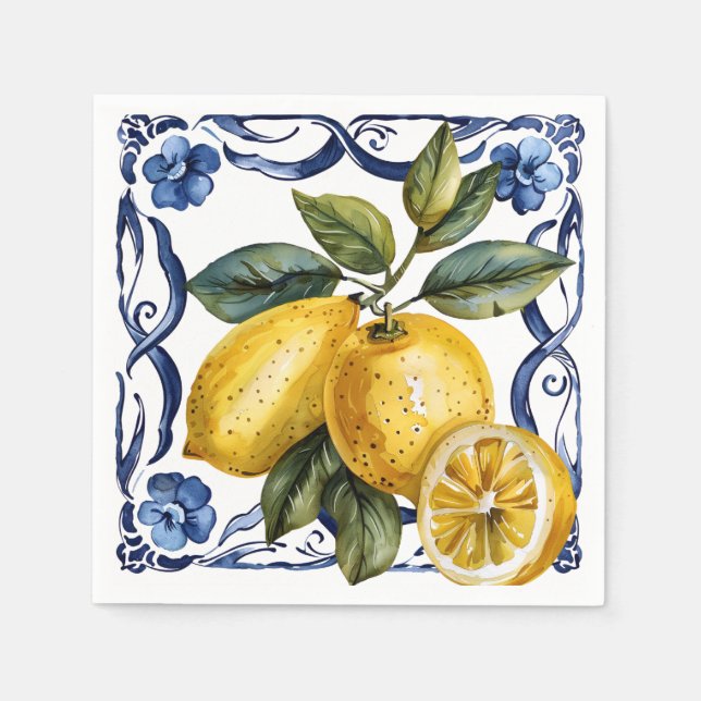Blue Lemon Citrus Summer Serviette (Vorderseite)