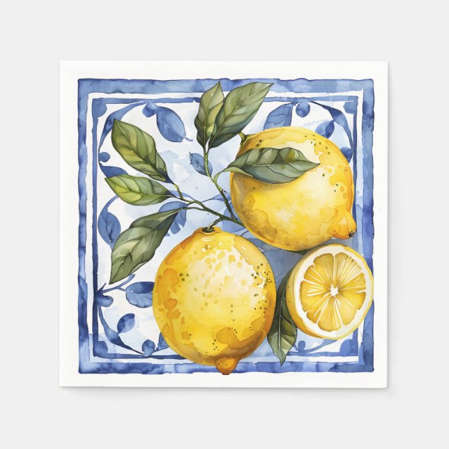 Blue Lemon Citrus Summer Serviette (Vorderseite)