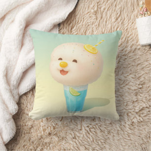 Blue Lemon Float: Lächelnder Bichon Zuckerwatte Kissen