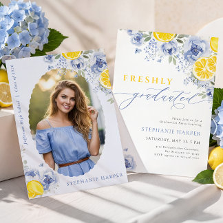 Blue Lemon Freshly Graduated Invitation Einladung