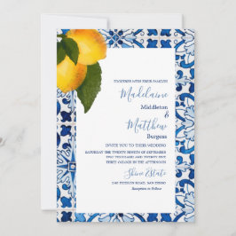 Blue Lemon Tile Chic Stilvolle Hochzeit Einladung