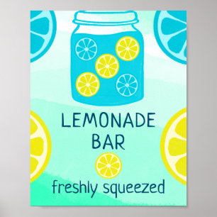 Blue Lemonade Bar Birthday Sign Poster