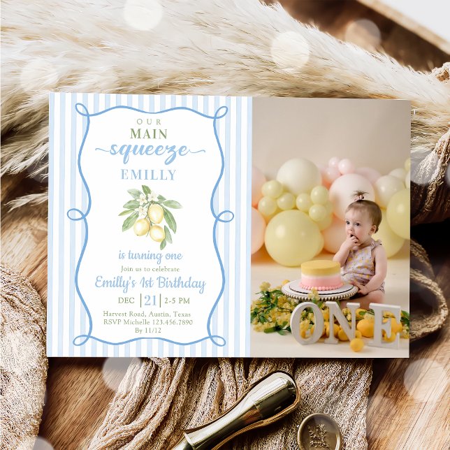 Blue Lemonade Birthday Photo Invitation Einladung (Von Creator hochgeladen)