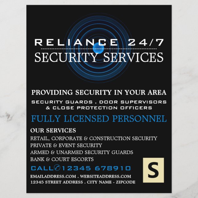 Blue Lens, Security Personal Advertising Flyer (Vorne)