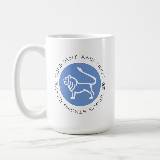 Blue Leo Zodiac Star Sign Personality Merkmale Kaffeetasse (Links)