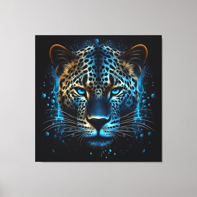 Blue Leopard AI Art Leinwanddruck (Vorderseite)