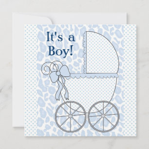 Blue Leopard Baby Carriage Baby Boy Dusche Einladung