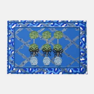Blue Leopard Chinoiserie Ginger Jar Doormat Rug Fußmatte