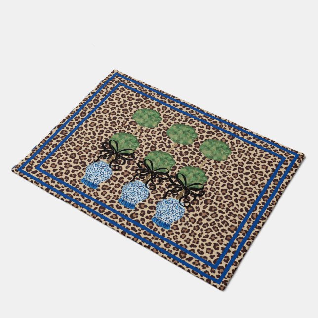 Blue Leopard Chinoiserie Ginger Jar Doormat Rug Fußmatte (Schrägansicht)