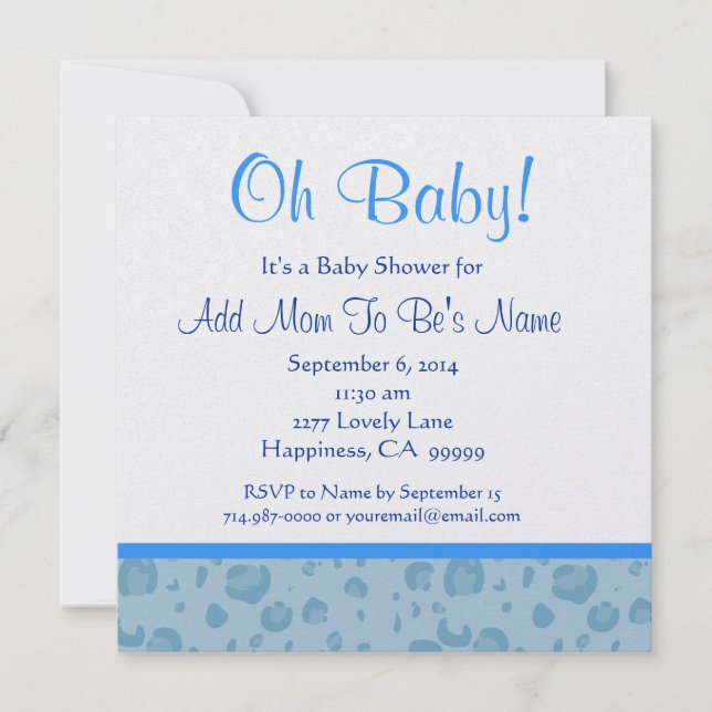 Blue Leopard Confetti Babydusche Einladung (Vorderseite)