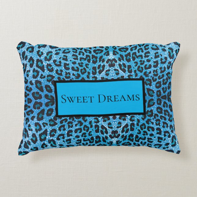 Blue Leopard Imitate Sparkle Sweet Dreams Modern C Dekokissen (Vorderseite)