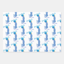 Blue Leopard Print Abschluss Geschenkpapier Set
