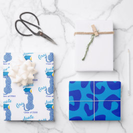 Blue Leopard Print Abschluss Geschenkpapier Set