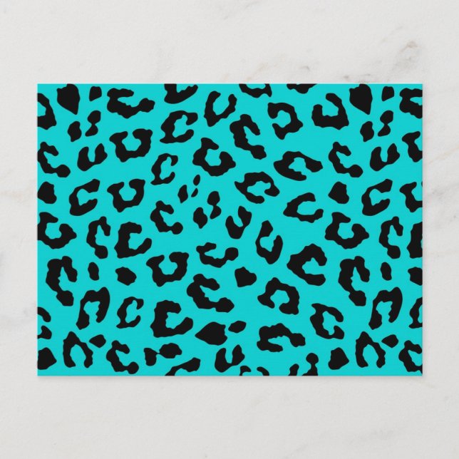 Blue Leopard Print Aqua Türkisfarbene schwarze Fle Postkarte (Vorderseite)