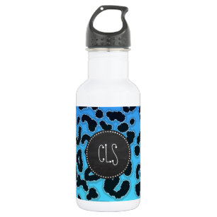 Blue Leopard Print; Chalkboard-Look Trinkflasche