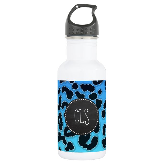 Blue Leopard Print; Chalkboard-Look Trinkflasche (Vorderseite)