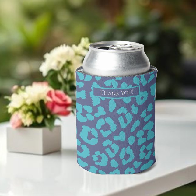 Blue Leopard Print Dosenkühler (Leopard Pattern-Blue- can cooler thank you favor)
