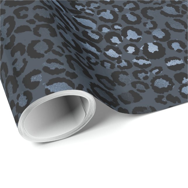 Blue Leopard Print Geschenkpapier (Rolleneckpunkt)