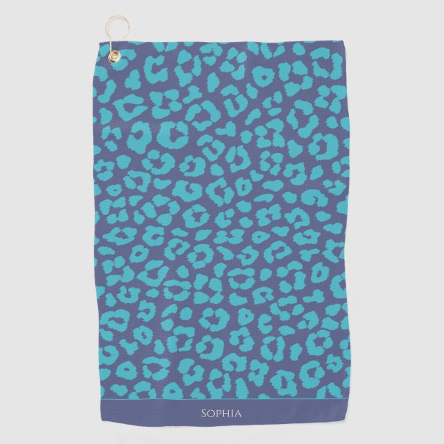 Blue Leopard Print Golfhandtuch (Vorderseite)