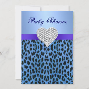 Blue Leopard Print Heart Baby Dusche Einladung